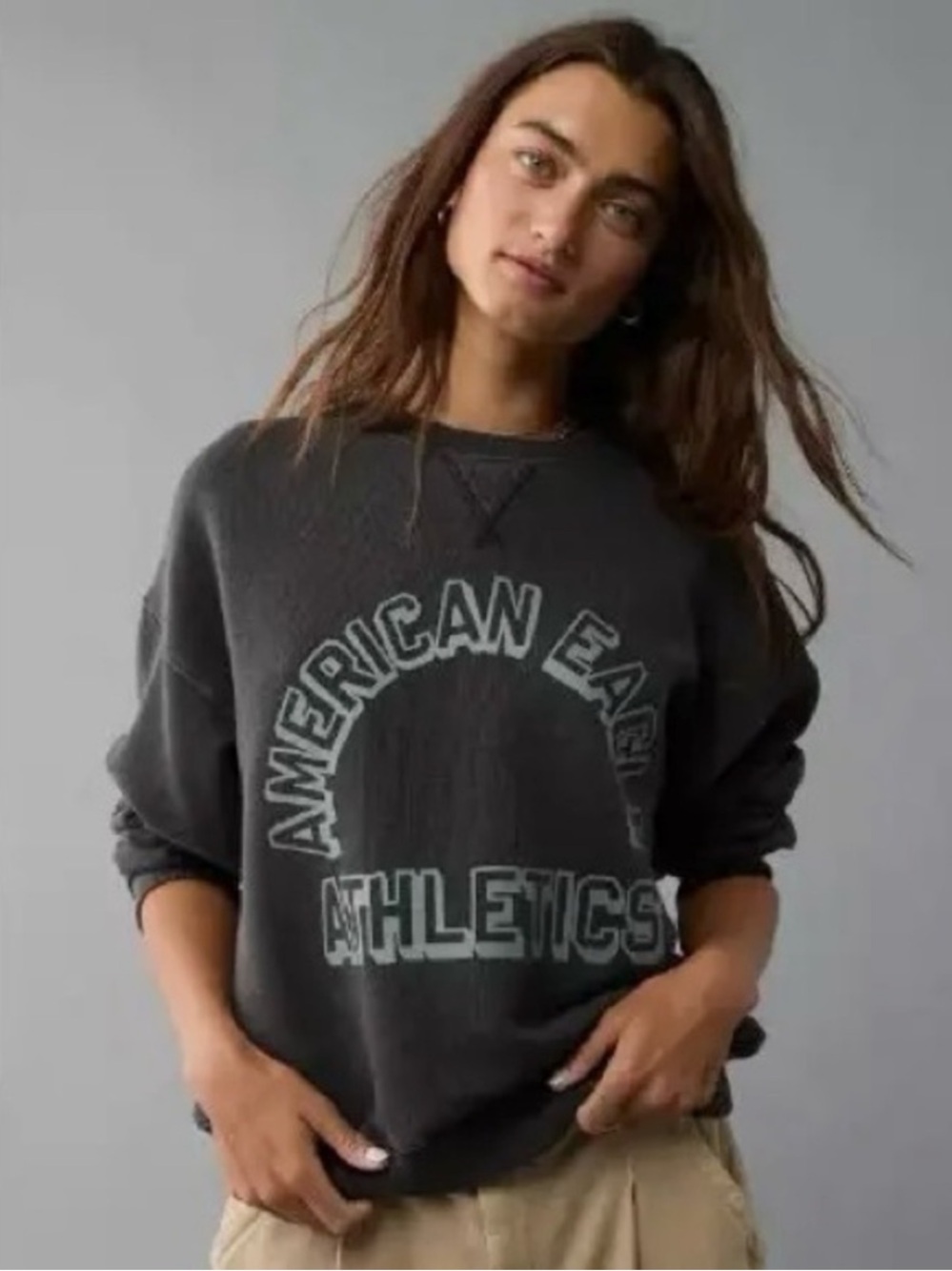 American Eagle Athletics Seriously Lived In Sweatshirt in Dark Grey Crewneck